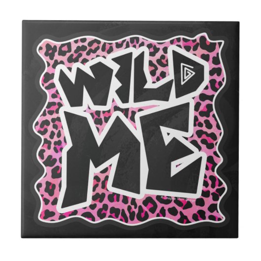 Leopard Wilde Me Schwarz und Hot Pink Design Fliese (Vorderseite)