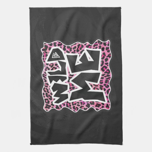 Leopard Wilde Me Schwarz und Hot Pink Design Handtuch (Vertikal)