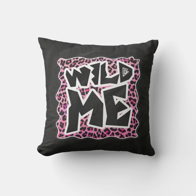 Leopard Wilde Me Schwarz und Hot Pink Design Kissen (Vorderseite)