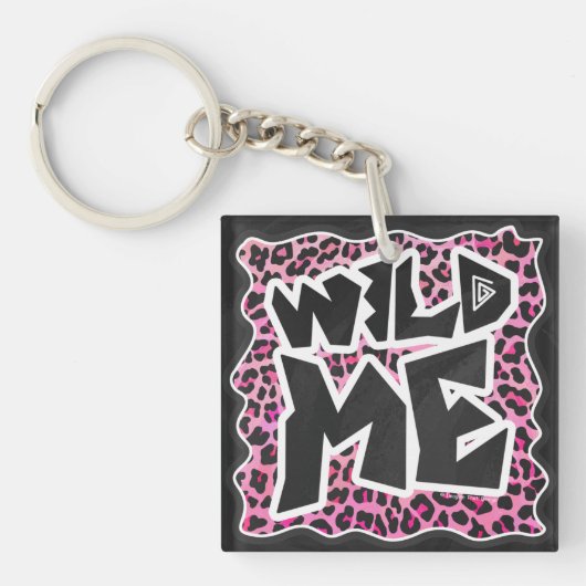 Leopard Wilde Me Schwarz und Hot Pink Design Schlüsselanhänger (Vorderseite)