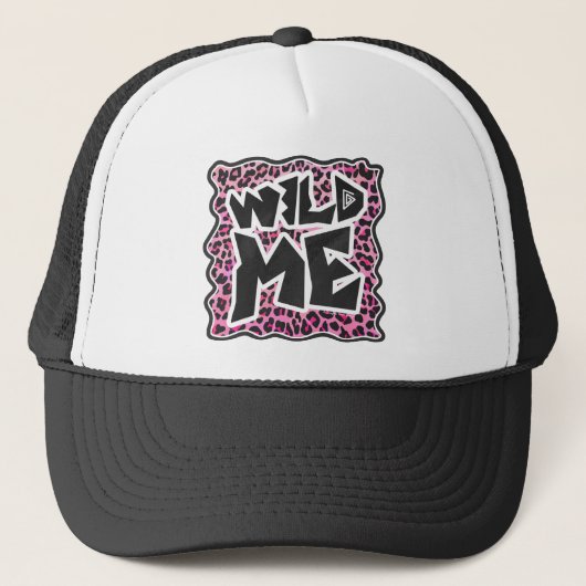 Leopard Wilde Me Schwarz und Hot Pink Design Truckerkappe (Vorderseite)