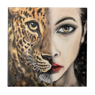Leopard Woman Keramik Tile Fliese
