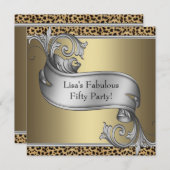 Leopard Womans Gold 50. Geburtstagsparty Einladung (Vorne/Hinten)