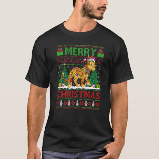 Leopard  Xmas Tree Lights Ugly Santa Leopard Chris T-Shirt (Vorderseite)