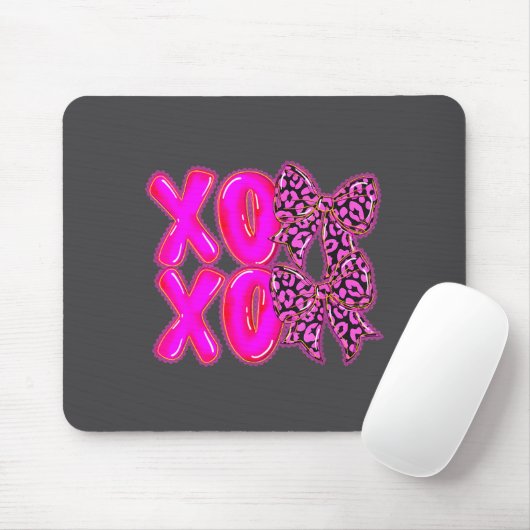 Leopard Xoxo Coquette Bow Hearts Valentine's Day W Mousepad (Mit Mouse)
