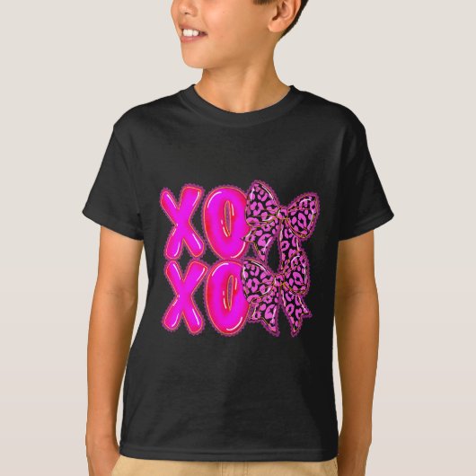 Leopard Xoxo Coquette Bow Hearts Valentine's Day W T-Shirt (Vorderseite)