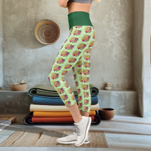 Leopard Yellow Gecko Green Capri Leggings