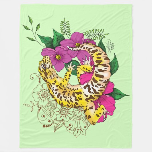 Leopard Yellow Gecko Green Fleecedecke (Vorderseite)