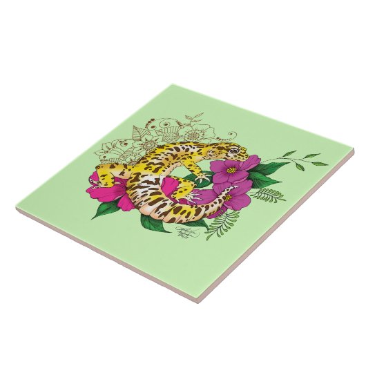 Leopard Yellow Gecko Green Fliese (Seite)