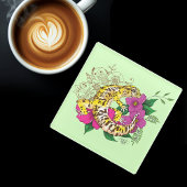 Leopard Yellow Gecko Green Glasuntersetzer