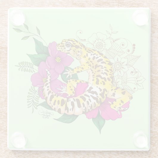 Leopard Yellow Gecko Green Glasuntersetzer (Rückseite)