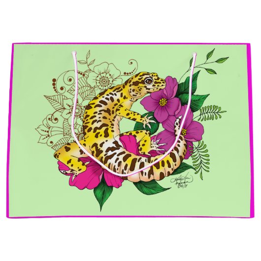 Leopard Yellow Gecko Green Große Geschenktüte (Vorderseite)