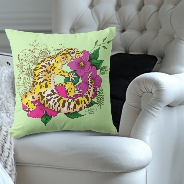 Leopard Yellow Gecko Green Kissen (Von Creator hochgeladen)