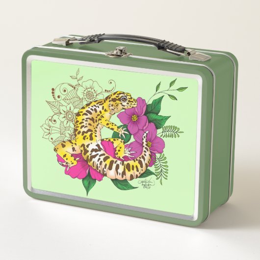 Leopard Yellow Gecko Green Metall Brotdose (Vorderseite)