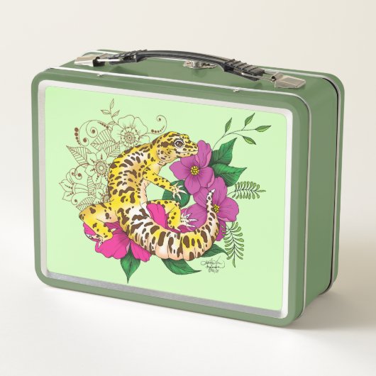 Leopard Yellow Gecko Green Metall Brotdose (Rückseite)