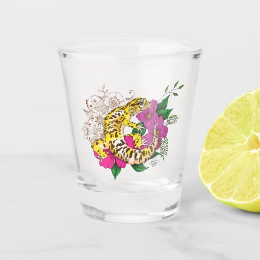 Leopard Yellow Gecko Green Schnapsglas (Vorderseite)