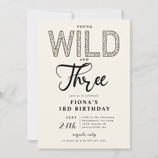 Leopard Young Wild Three Birthday Einladung (Vorderseite)