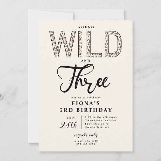 Leopard Young Wild Three Geburtstag Einladung (Vorderseite)