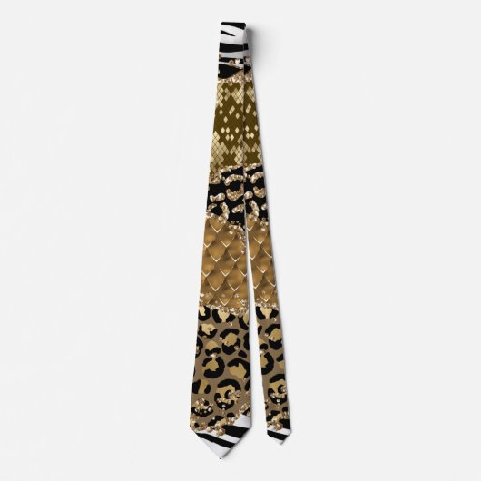 Leopard Zebra Animal Pattern Gold Glitzer Krawatte (Vorderseite)