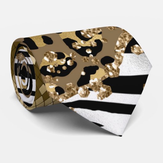 Leopard Zebra Animal Pattern Gold Glitzer Krawatte (Gerollt)
