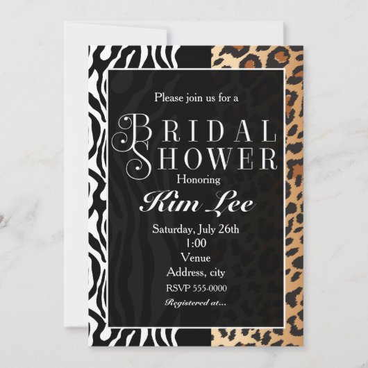 Leopard-Zebra-Brautparty-Typografie-Einladung Einladung (Vorderseite)