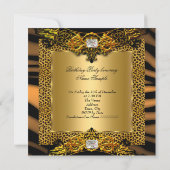Leopard Zebra Gold Black Lace Diamond Geburtstag Einladung (Rückseite)