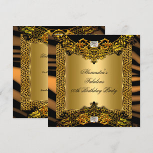 Leopard Zebra Gold Schwarz Spitze Diamant Geburtst Einladung