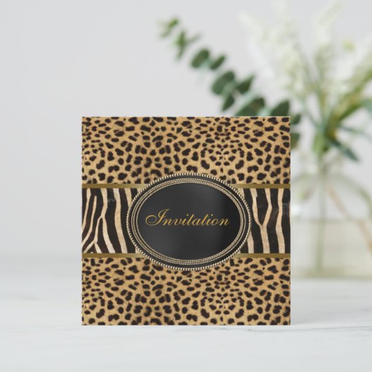 Leopard Zebra Party Einladung (Stehend Vorderseite)