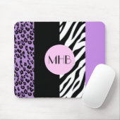 Leopard, Zebra, Tierdruck, Lila, Monogramm Mousepad (Mit Mouse)