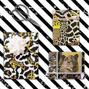 Leopard, Zebra und Giraffe Pelz Druckmuster Geschenkpapier Set