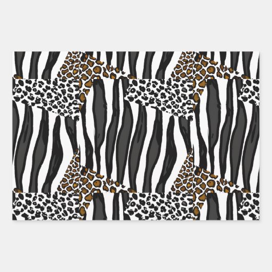 Leopard, Zebra und Giraffe Print Birthday Geschenkpapier Set (Vorderseite)
