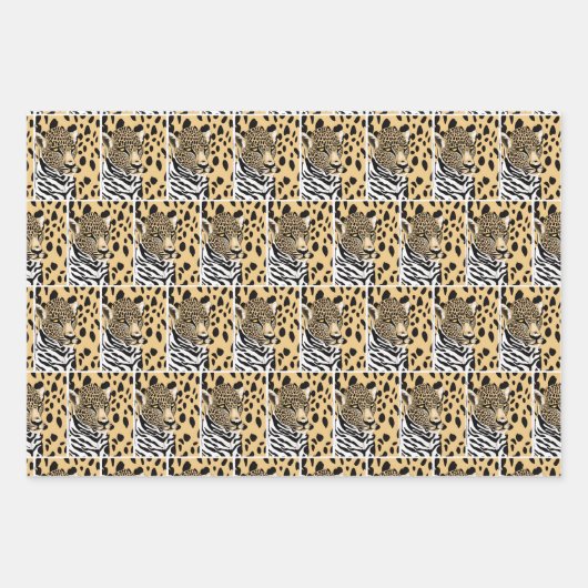 Leopard, Zebra und Giraffe Print Birthday Geschenkpapier Set (Vorderseite)