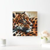 Leopard Zeichnend Hard Pastel Quadratische Wanduhr (Zuhause)