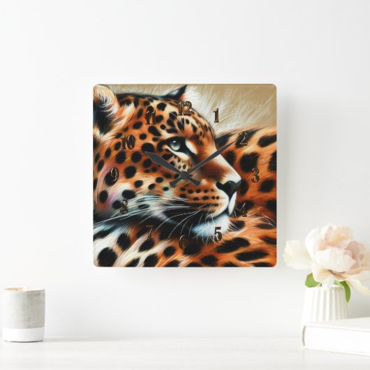 Leopard Zeichnend Hard Pastel Quadratische Wanduhr (Zuhause)