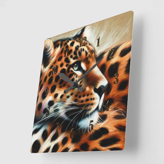 Leopard Zeichnend Hard Pastel Quadratische Wanduhr (Winkel)