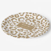 Leopard zeigt Gold- und Weißtierdruckmuster Pappteller (Schrägansicht)