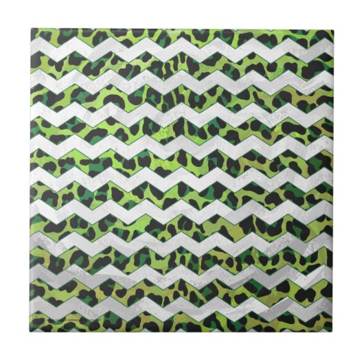 Leopard, Zickzack, schwarz und grün Fliese (Vorderseite)