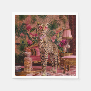 Leopard zwischen Farnen Serviette