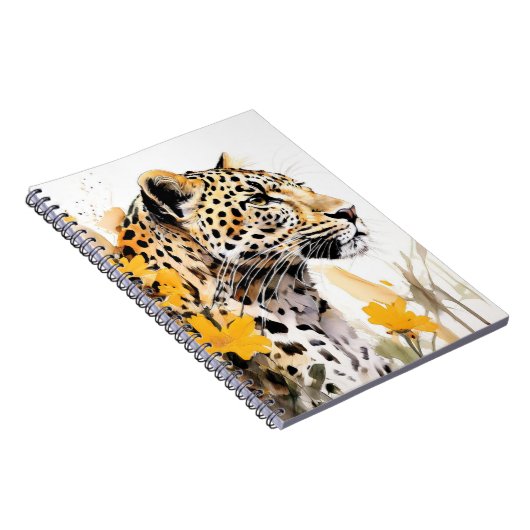 Leopard zwischen gelben Blumen Notizbuch Notizblock (Rechte Seite)