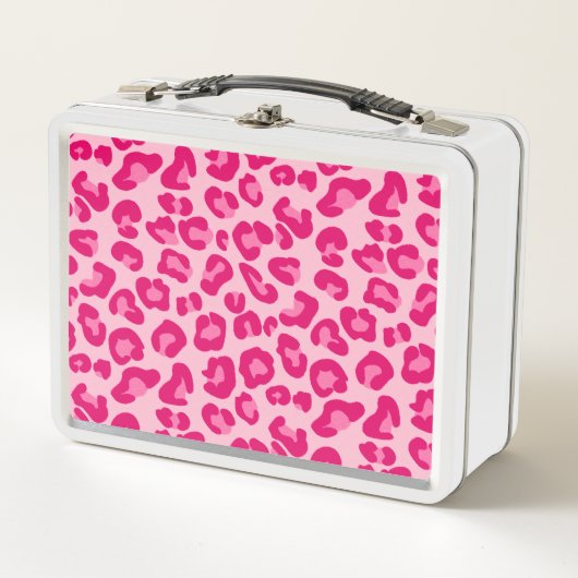 Leoparddruck in Pastellrosa, Hot Pink und Fuchsia Metall Brotdose (Vorderseite)