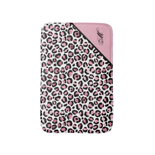Leoparddruck in rosa weiß und schwarz mit Monogram Badematte (Vorderseite Vertikal)