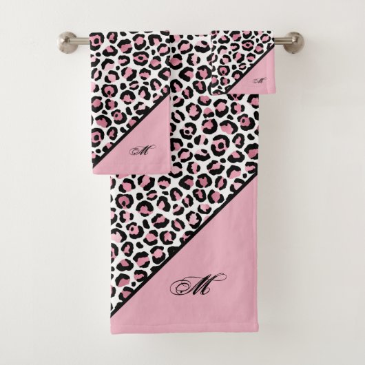 Leoparddruck in rosa weiß und schwarz mit Monogram Badhandtuch Set (Insitu)