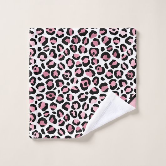 Leoparddruck in rosa weiß und schwarz mit Monogram Badhandtuch Set (Waschlappen)