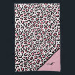 Leoparddruck in rosa weiß und schwarz mit Monogram Geschirrtuch<br><div class="desc">Klassische Elegant Leopard Print in Rosa Weiß und Schwarz mit Monogram Design. Geben Sie Ihrer Küche eine luxuriöse Renovierung mit diesem personalisierten Handtuch.</div>