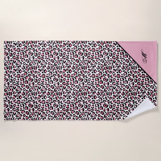 Leoparddruck in rosa weiß und schwarz mit Monogram Strandtuch (Vorderseite)