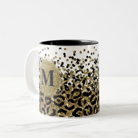 Leoparddruck in Schwarz/Glitzer Zweifarbige Tasse (Vorderseite Links)