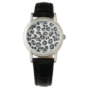 Leoparddruck in Schwarz und Weiß mit Grau/Grau Armbanduhr