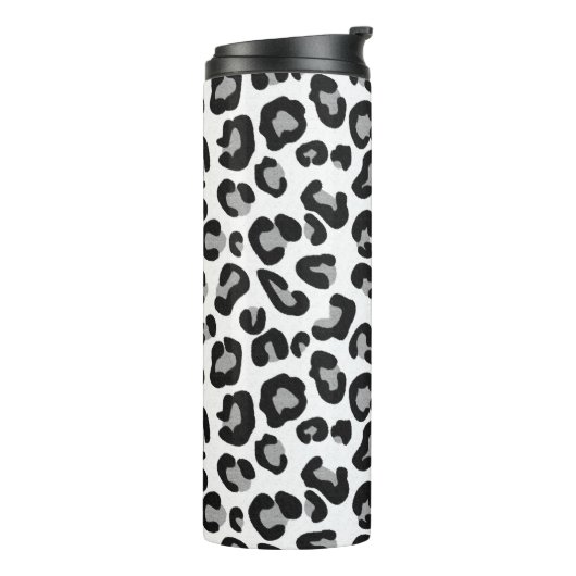 Leoparddruck in Schwarz und Weiß mit Grau Thermosbecher (Nach links gedreht)