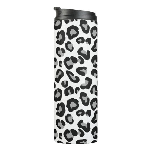 Leoparddruck in Schwarz und Weiß mit Grau Thermosbecher (Nach rechts gedreht)
