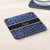 Leoparddruck individuelle Name Blau Glitzer Getränkeuntersetzer (Linke Seite)